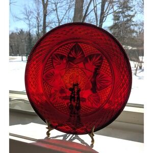 Set of 4 Vintage Luminarc Arcoroc Ruby Red Pressed Glass Dinner Plates 10''